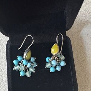 Turquoise and  Silver Cluster Earrings